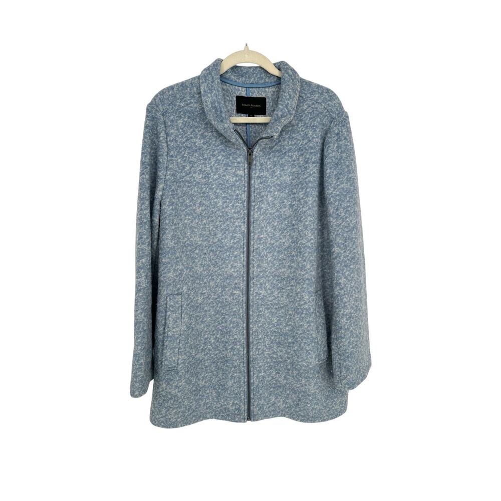 Banana Republic Coat Womens XL Blue Wool Blend Funnel Neck Mid Length Jacket EUC